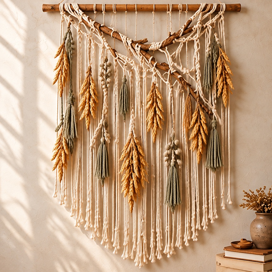 Sage Canopy: Sage / Natural, Branch canopy wheat tapestry