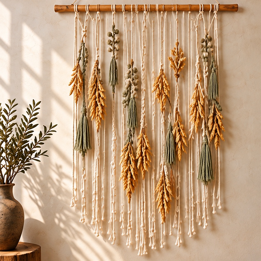 Meadow Veil: Cream / Sage, Botanical veil wheat tapestry