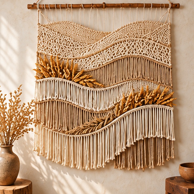Dune Layers: Sand / Cream, Layered dunes wheat tapestry