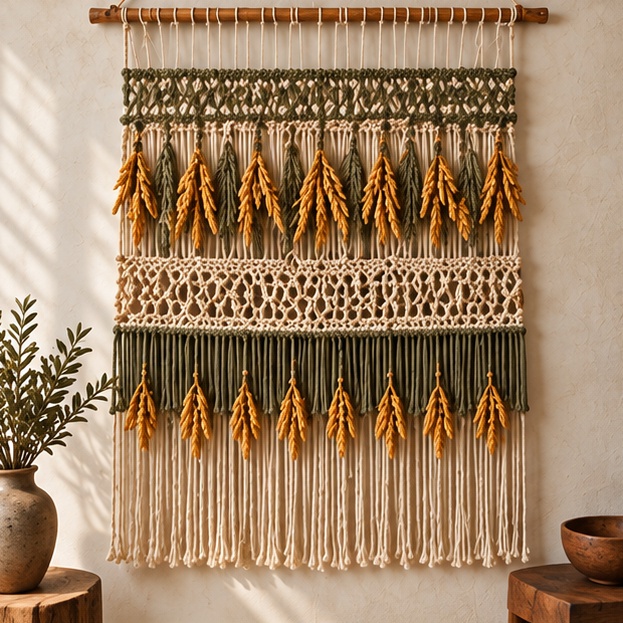 Olive Horizon: Olive / Oatmeal, Horizontal bands wheat tapestry