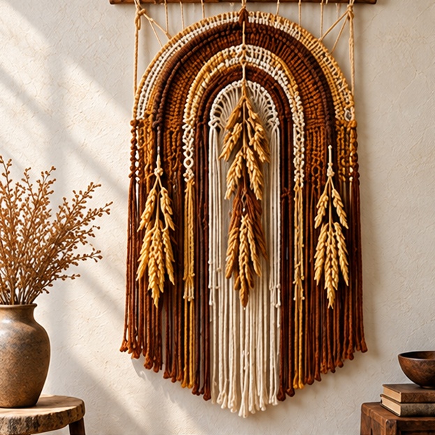 Amber Passage: Amber / Brown, Tall arch wheat tapestry